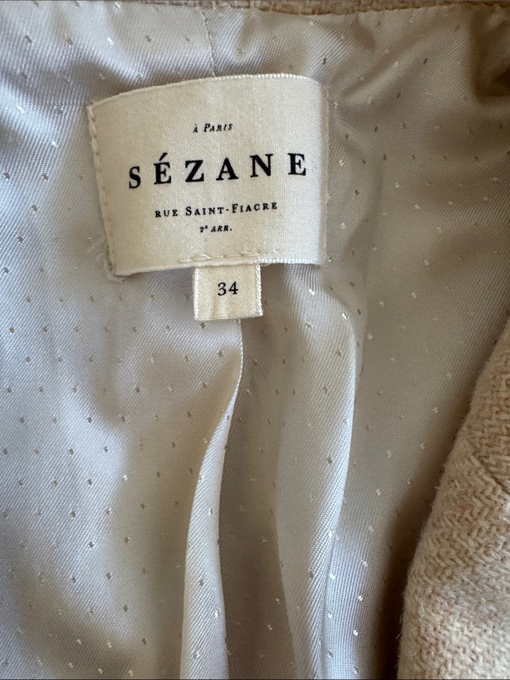 Sézane Romane Mottled Ecru Wool Tailored Blazer Jacket Women’s Size FR 34 US 2 - Picture 8 of 9